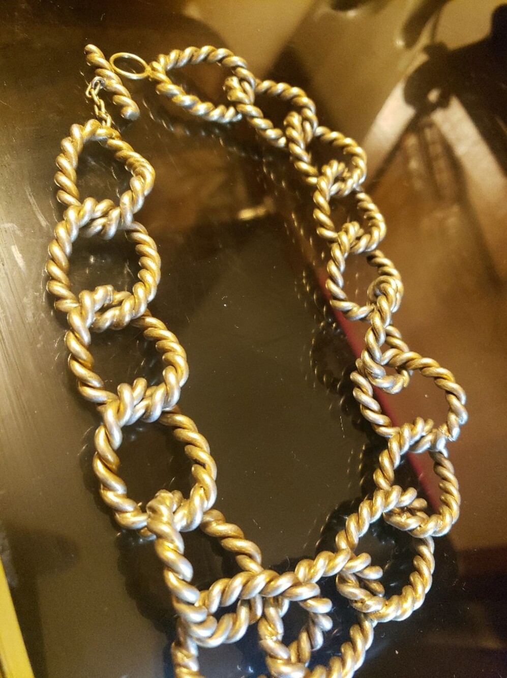 ​Vintage Chunky Rose Gold Tone Textured Rope Link Front Toggle Collar Necklace